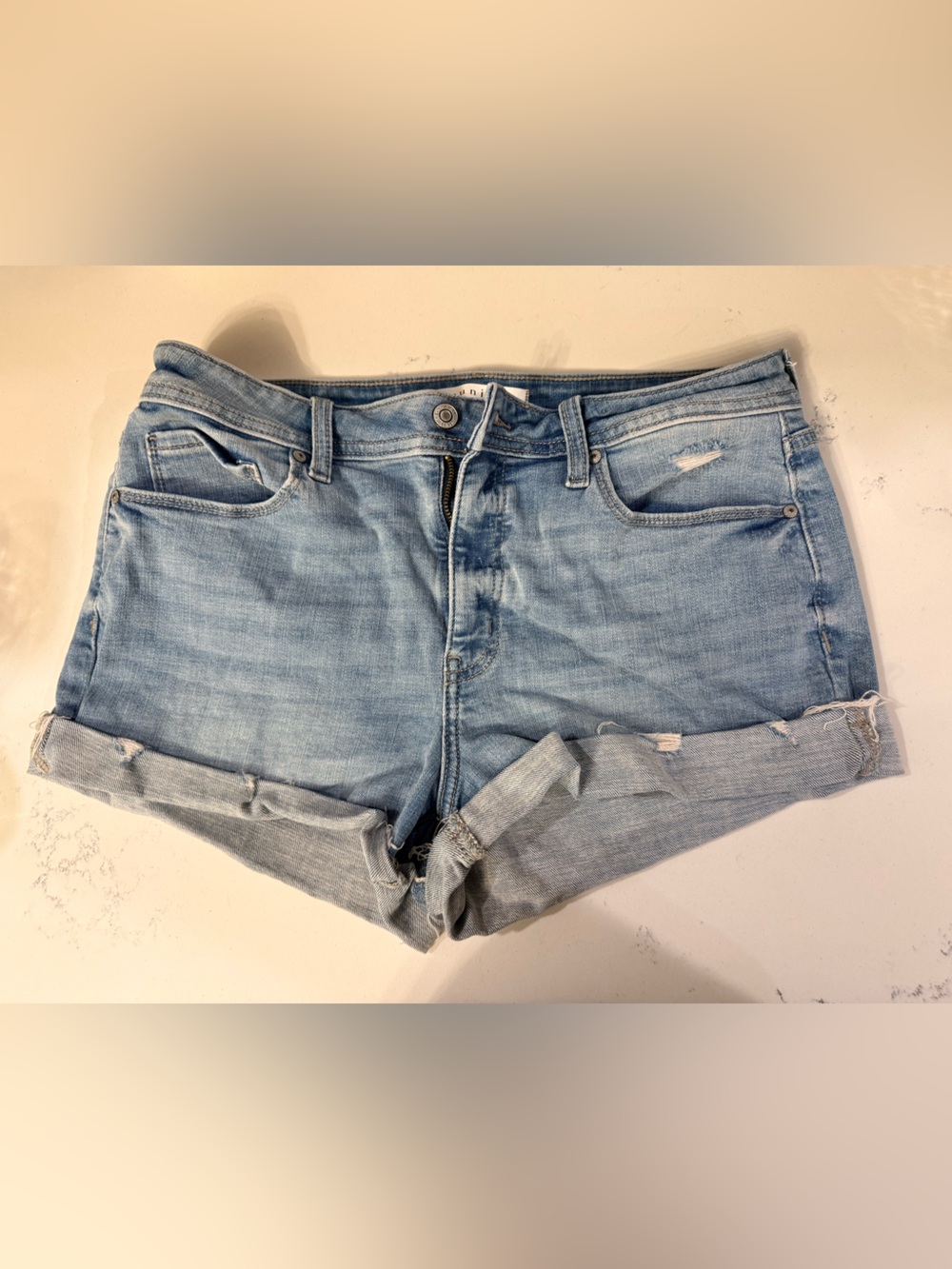 eunina Light Blue Distressed Denim Shorts